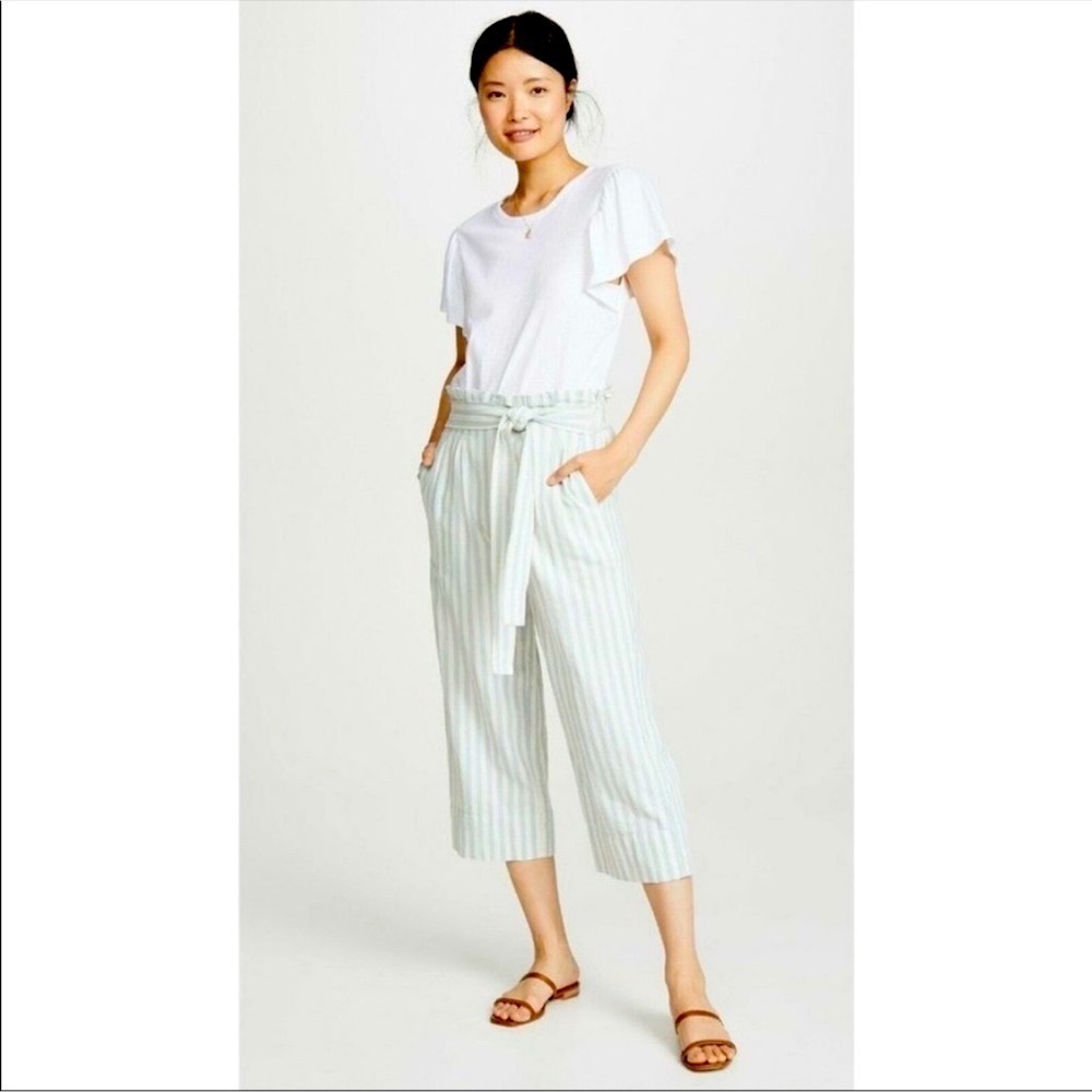 Madewell Huston blue and ivory tie waist wide leg cropped pants size X small